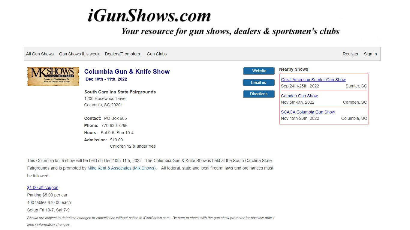 Columbia Gun & Knife Show 2022 • Columbia, SC - iGunShows